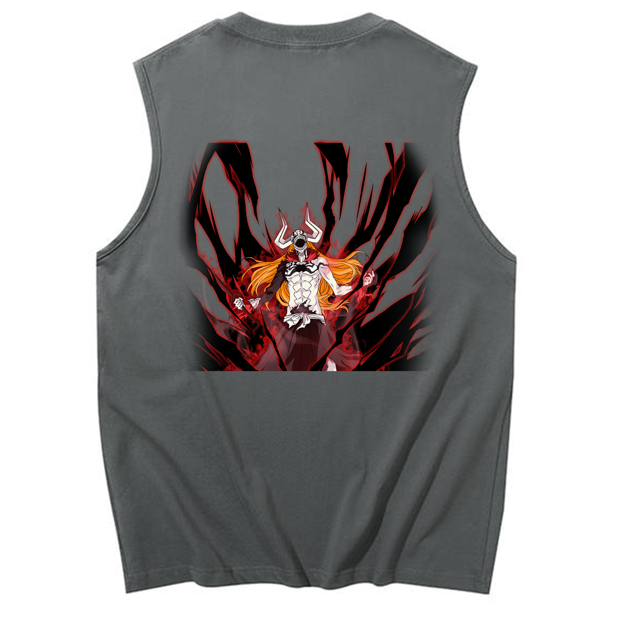 （画像用） ブリーチ 黒崎一護（くろさき いちご）BLEACH Kurosaki Ichigo コットン100％タンクトップ（背面プリント）